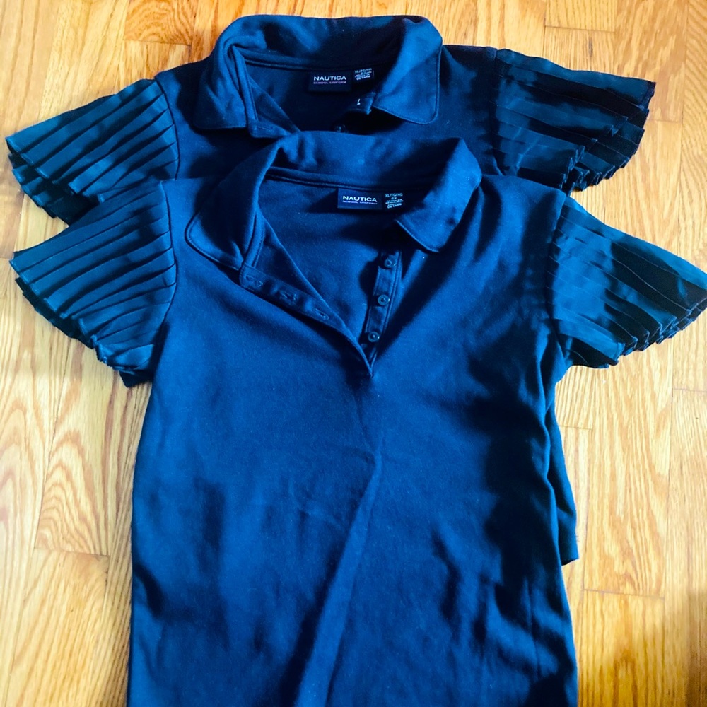 LOT of 2 Nautica Girls Navy Formal/Uniform Blue Polos 6X XL